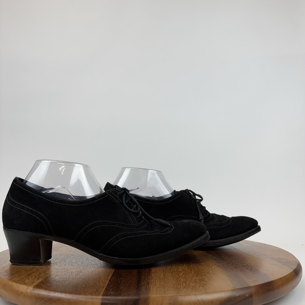 Womens Carmina Black‎ Suede Wingtip Goodyear Heeled Oxfords Size US 9 / UK 7